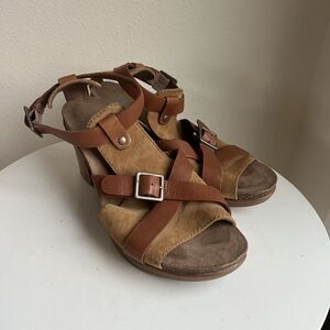 Dansko Brown Leather Strappy Wedge Sandals